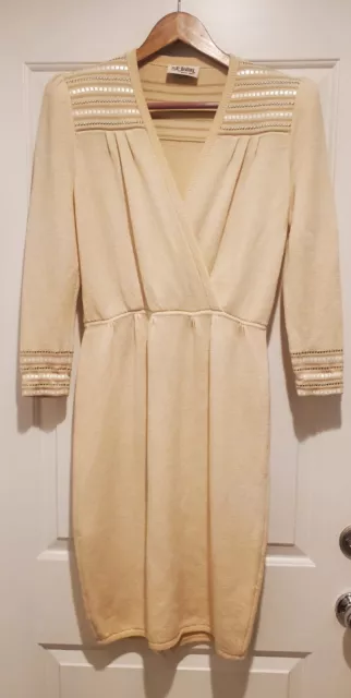 ST. JOHN 1980s Vintage Women’s Beige Cream Santana Knit Dress Knee Length Size 8