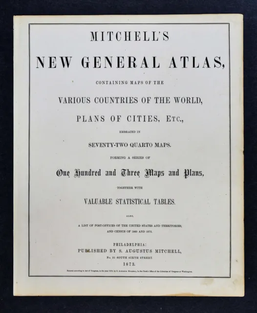 1873 Mitchell's New General Atlas Title Page - Philadelphia Augustus Mitchell