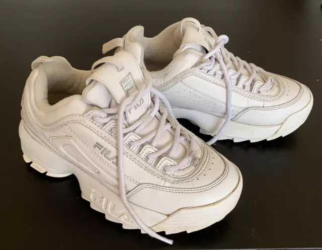 FABULOUS WHITE FILA Disruptor Trainers Uk Size 3 EU Size 35.5