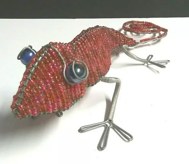 BEADWORX Grassroots Creations Orange Gecko Lizard Glass Bead Wire Sculpture 14"