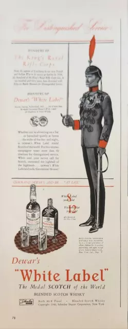 1940 Dewars White Label Scotch Whiskey Vintage Ad the Kings royal rifle corps