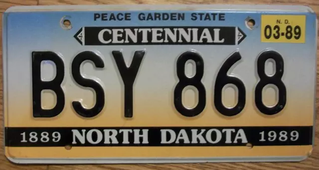 Single North Dakota License Plate -1989- Bsy 868 - Centennial Peace Garden State