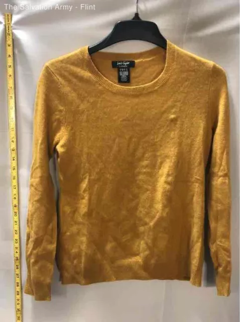Lord & Taylor Womens Yellow Cashmere Long Sleeve Crew Neck Pullover Sweater L
