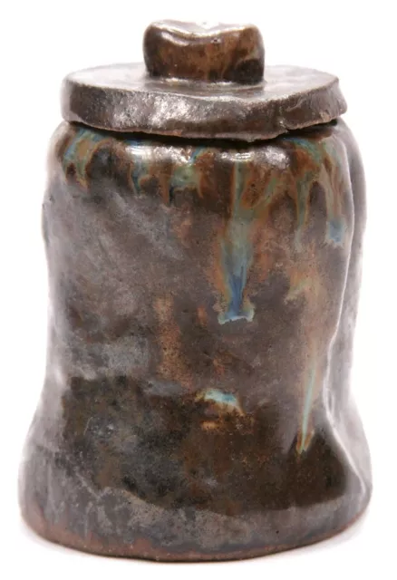 Vintage Hippie Hippy Hand Made Stoneware Clay Brown Glazed Container Stash Boho