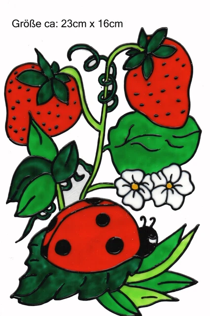 Window Color Bild Fensterbild Aufkleber  " Marienkäfer mit Erdbeeren     " 128