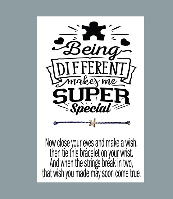Autism Makes Me Special Gift Card Tie On Cord Star Charm Make A Wish Bracelet