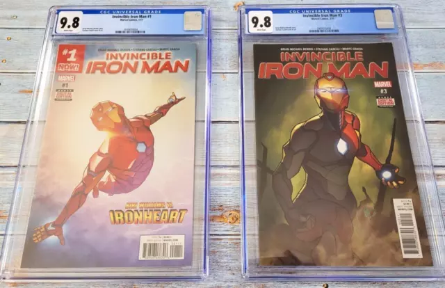 INVINCIBLE IRON MAN 1 + 3 CGC 9.8 1st Cover + Name RIRI WILLIAMS Ironheart 2016