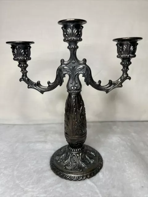 Vtg Ornate Metal 3 Arm Candelabra Candlestick Candle Holder Hollywood Regency 9”