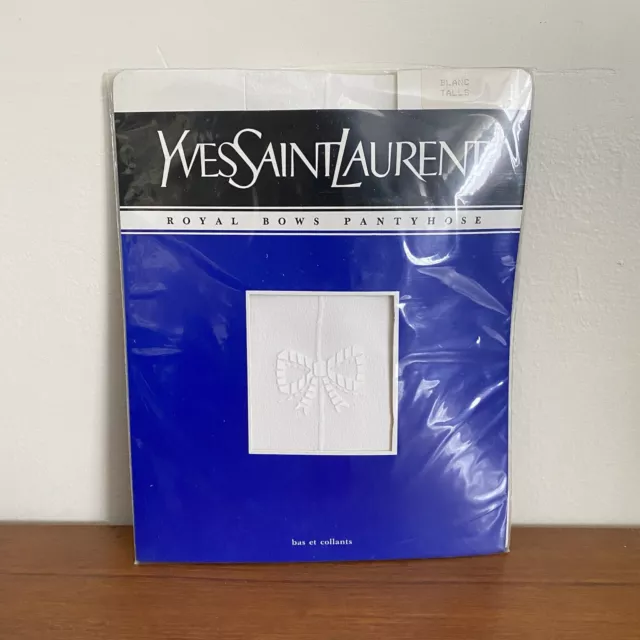 Vintage YSL Yves SAINT Laurent SHEER White PANTYHOSE Royal Bows MOTIF Size TALLS