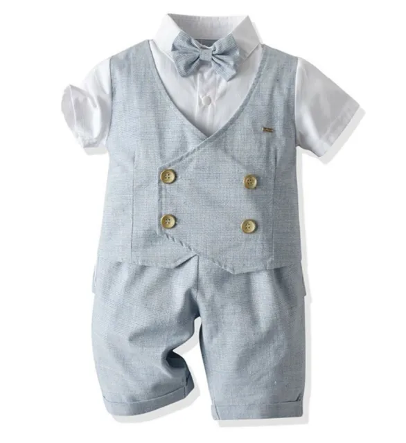 Boys Baby children Short sleeves Wedding Formal Shirt Vest Pants outfits suits 3
