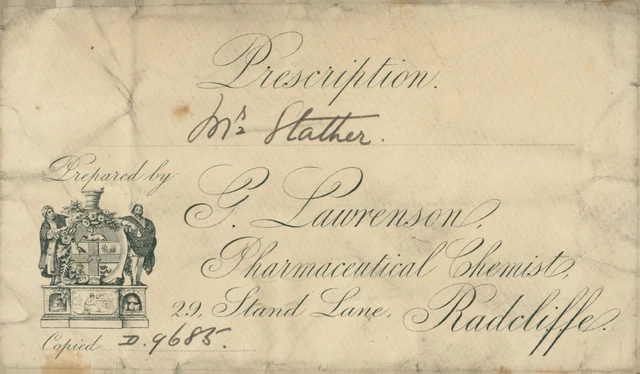Antique Prescription Envelope G Lawrenson Chemist Radcliffe