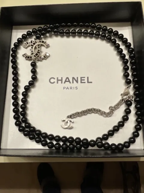 CHANEL LONG CHAIN Necklace Pearls & Beads CC Logo Charms Gold Plated B11P  w/ Box $965.12 - PicClick