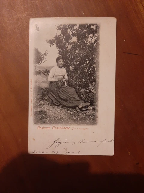 Cartolina COSTUME CASENTINESE (Arezzo). Fra i castagni Vg. 25.4.1902.