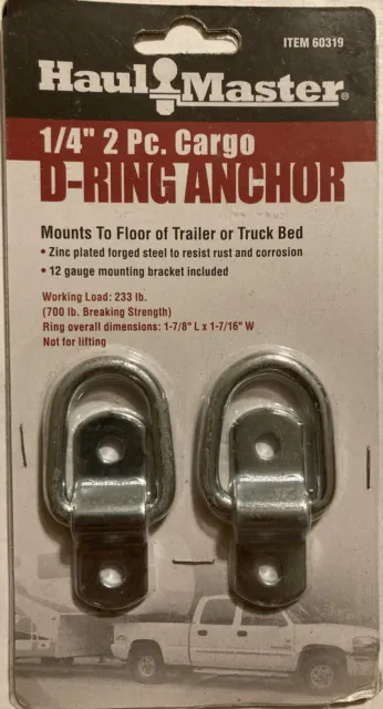 Haul Master 1/4" 2 pc Piece Cargo D-Ring Anchor Zinc Plated Forged Steel 60319