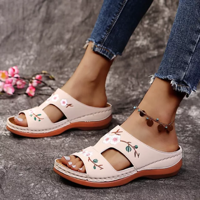 Womens Casual Orthopedic Wedge Sandals Ladies Walking Summer Flat Shoes Slippers