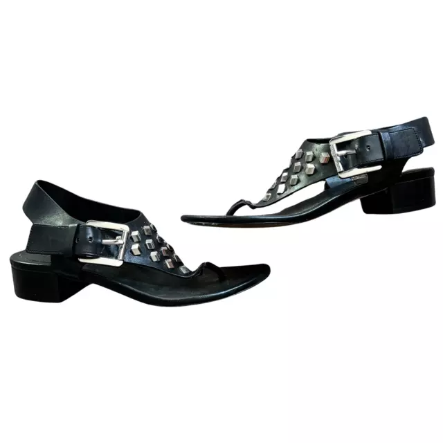 Michael Kors Black Studded Valencia Thong Block Low Heel Sandals Size 5.5 3
