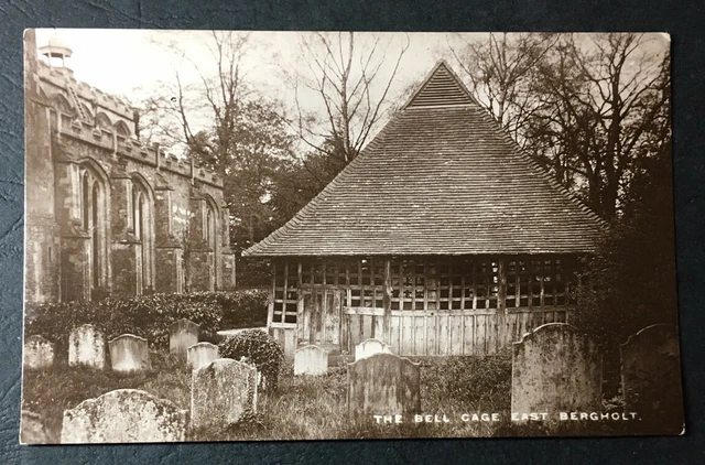 Postcard - The Bell Cage - East Bergholt Suffolk St Mary's Church - Real Photo