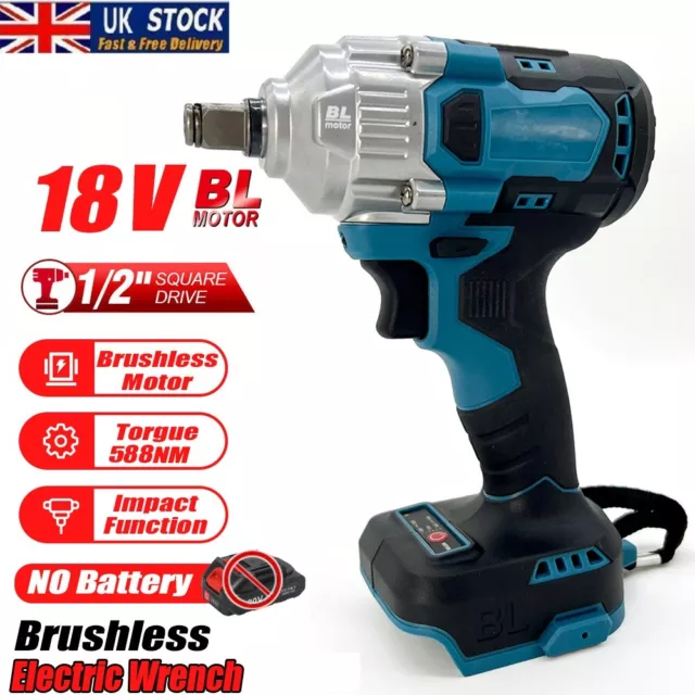 18V 550-600N.M Cordless Impact Wrench For Makita Blue Brushless Li-ion Driver UK