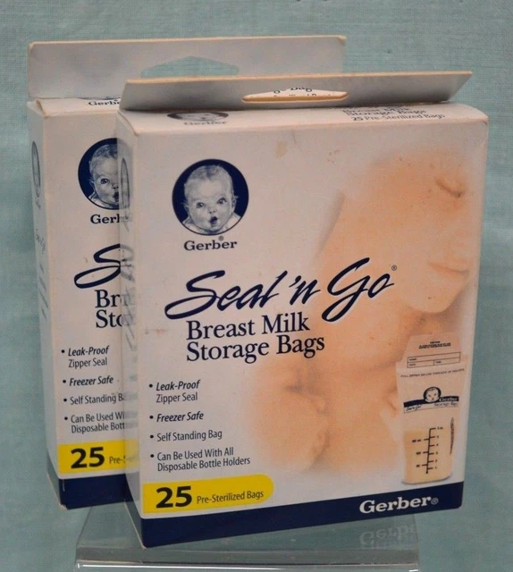 50 BAGS 2 PKS Gerber SEAL n GO Breast Milk Storage BAGS 2005 NEW Freezer SAFE