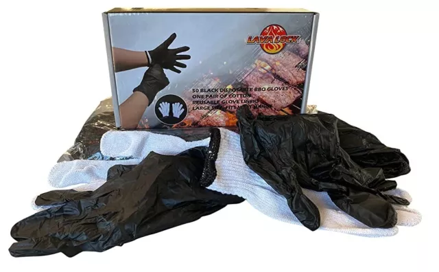 Heavy Duty Thick 5.5 Mil Black Disposable Nitrile BBQ Gloves with 2 Cotton Liner 2