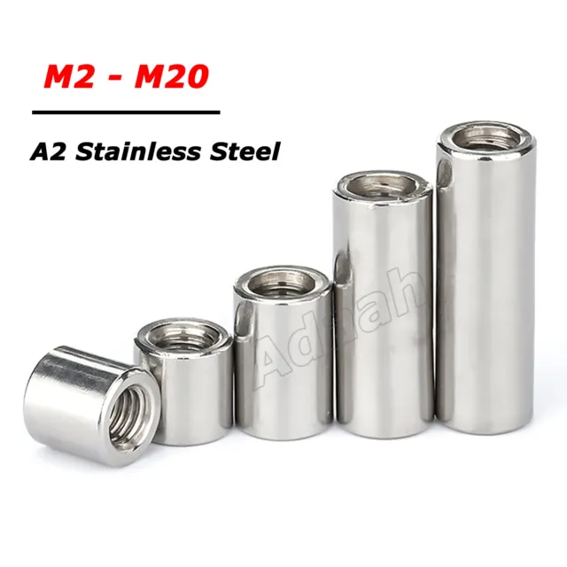 M2 - M20 Round Connector Nuts Threaded Sleeve Rod Bar Stud Long Nut A2 Stainless