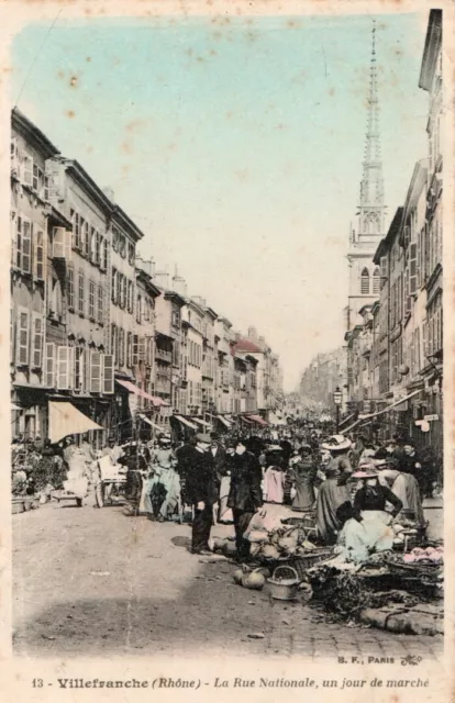 69 Cpa Animee Debut 1900-Villefranche La Rue Nationale Un Jour De Marche