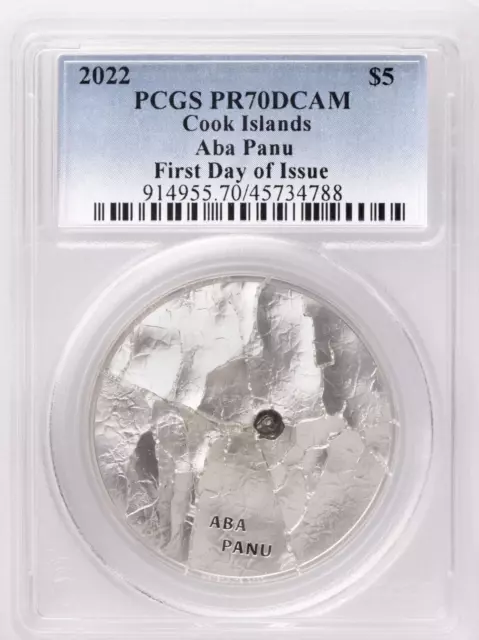 1 Oz Silver Coin 2022 $5 Cook Islands Aba Panu Meteorite Impacts PCGS PR70DCAM