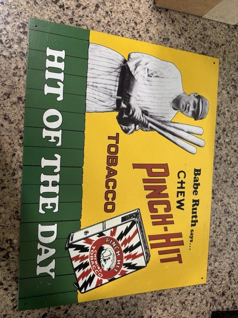 babe ruth pinch hit tobacco sign Says Chew Metal 1989 11x14 RARE VTG PINCH Hit Chewing