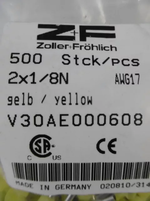 500x Zoller Happy Twin Wire End Sleeves 2x1/8N Yellow V30AE000608 New Original Packaging 2