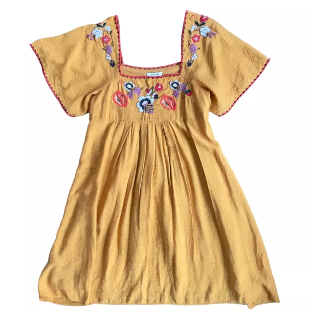Madewell Embroidered Mini Dress Medium Yellow Peasant Babydoll Floral