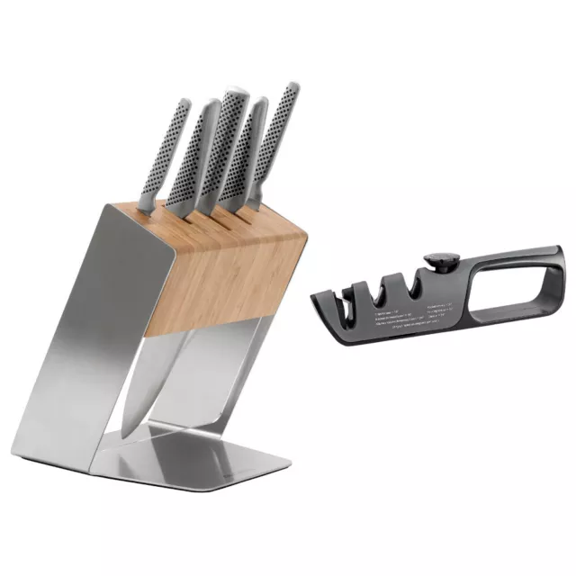 GLOBAL 79586 Katana 6pc Knife Block Set with Bonus Acuminate Adjustable Knife Sh