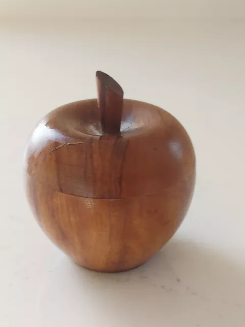 Wooden Apple Shaped Trinket Jewellery Box Vintage Treen Home Decor Wooden Apple