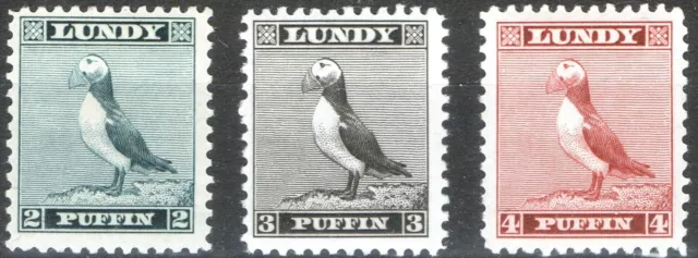 GB Lundy Island 1939 KGVI Standing Puffin Definitives set of 3 mint stamps MNH