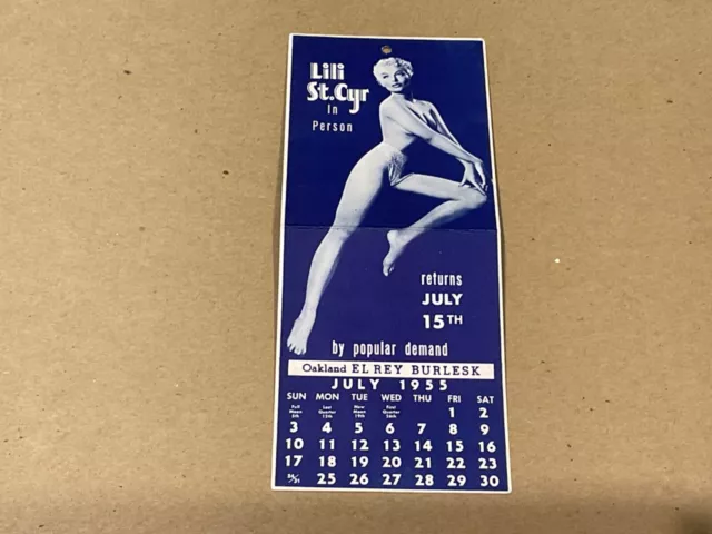 1955 Lili St. Cyr Small Pin Up Calendar - Oakland El Rey Burlesk - California