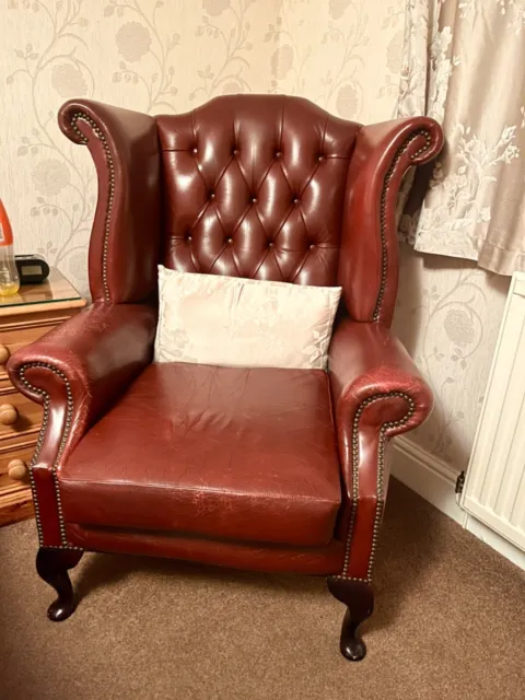 Oxblood red Chesterfield arm chair