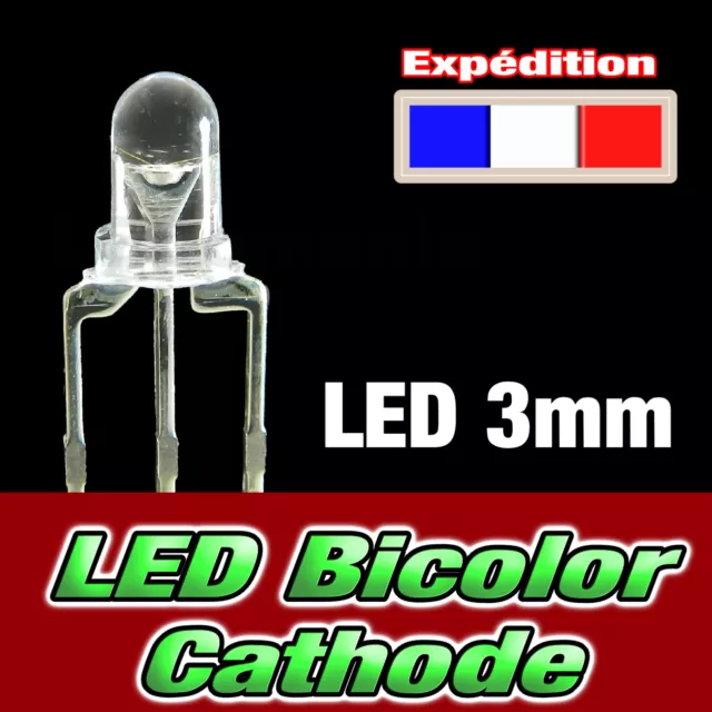 LED bicouleur 3mm bleu, vert, orange , rouge , blanc,  cathode commune