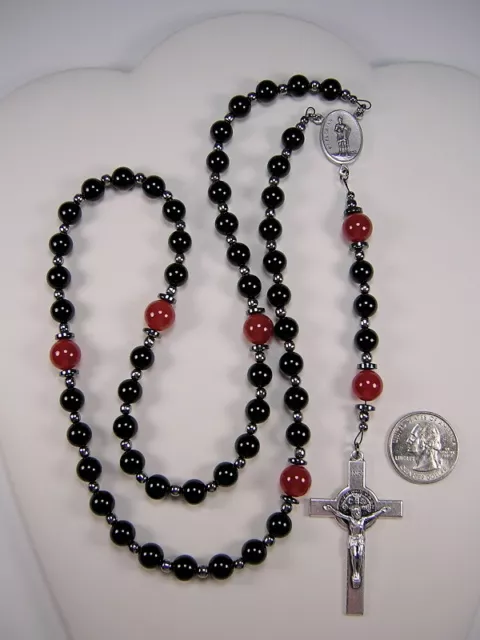 Mens Firefighters Thin Red Line Rosary BLACK Onyx & Red  21" Masculino Rosario