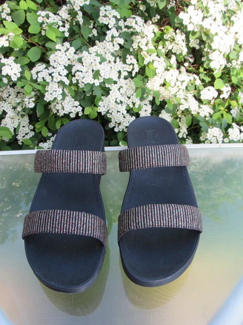 FitFlop Womens size 10 Lottie Glitter Stripe Slide Comfortable Sandals All Black 2