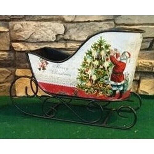 NEW Primitive SLEIGH Santa Metal Christmas Retro Look Christmas 9"L x 6" T x 4"D