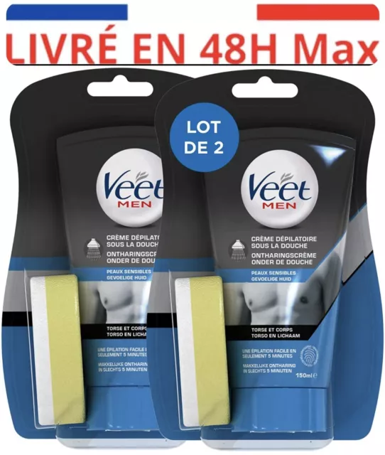 Veet Men - Crème Dépilatoire Homme - Peaux Sensibles - 2X150 ml
