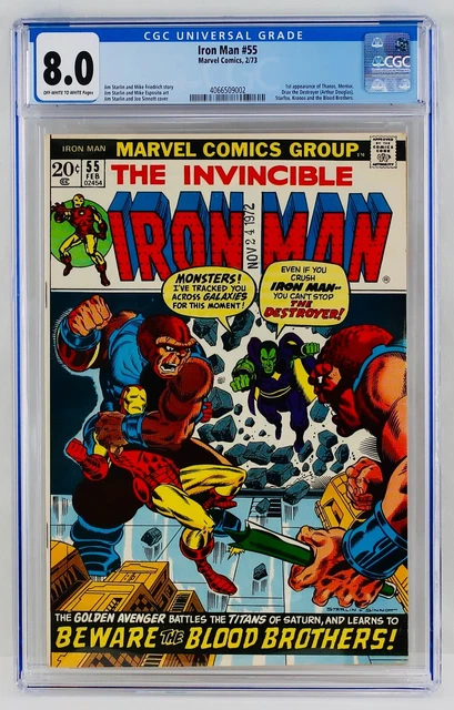 Iron Man #55 CGC 8.0 O-W to White Pages First Thanos Drax Starfox Appearance 1st