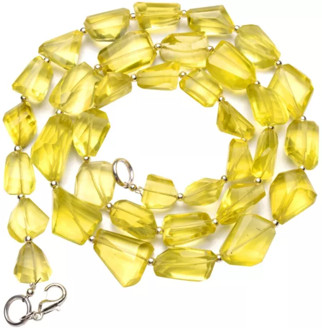 Natural Gem Lemon Quartz Faceted Nugget Beads Necklace 22" 245Cts. Grade AAA 2