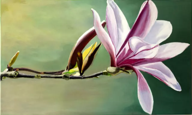 Handgemalt Acrylbild Natur Blumen 60x100 Kunst Gemälde "Magnolie" Malerei modern