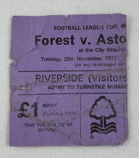 EFB 1977 11/29 Forest v Aston Villa Football (Soccer) Ticket