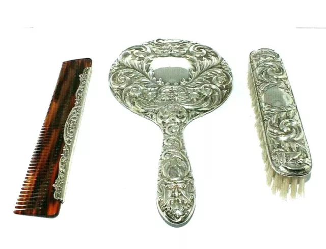 Donna da Donna Ornate Argento Goffrato 3 Pezzi Toletta Ensemble