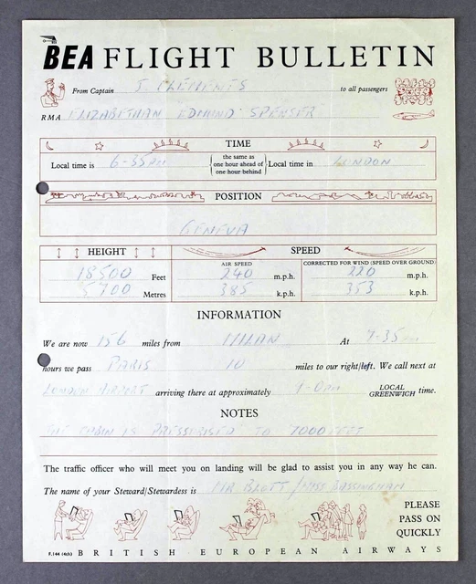 Bea British European Airways Airline Flight Bulletin Ambassador G-Alzz Report