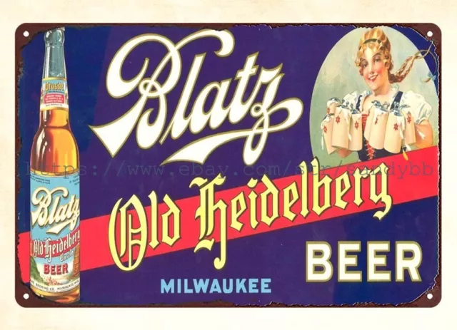 house furnishing stores 1935 Blatz Old Heidelberg Beer club bar metal tin sign