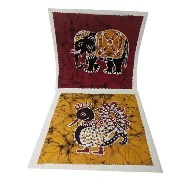 2 Batik Panels Duck Elephant Yellow Red Africa Animal Nursery Decor