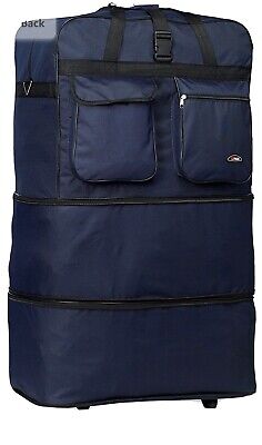 36” Navy Expandable Rolling Duffle Bag Wheeled Spinner Suitcase Luggage