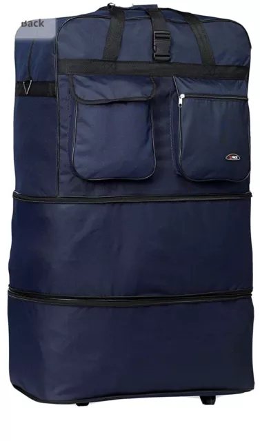 36” Navy Expandable Rolling Duffle Bag Wheeled Spinner Suitcase Luggage